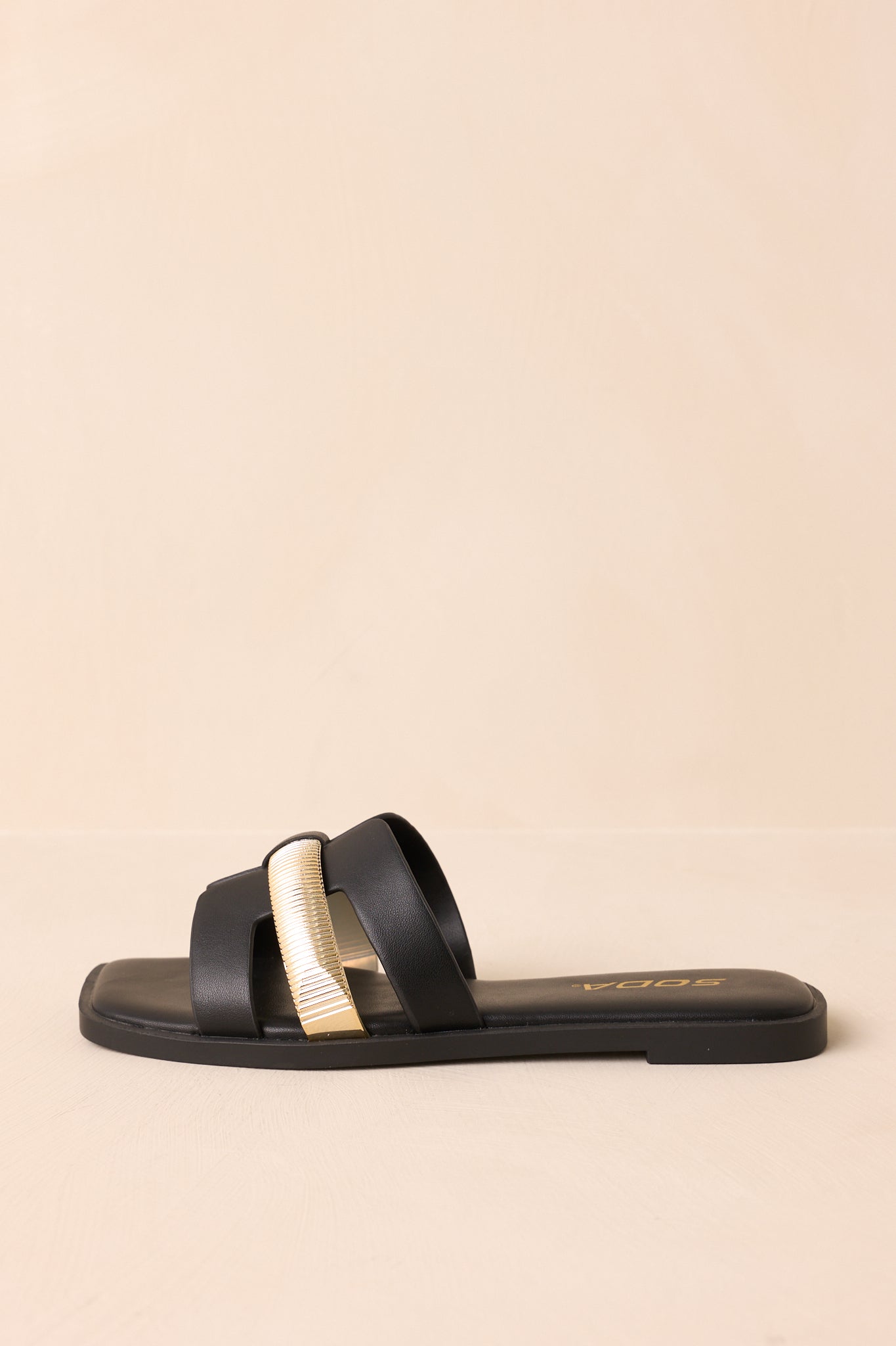 Starting The Day Black Cut-Out Flat Slide Sandals