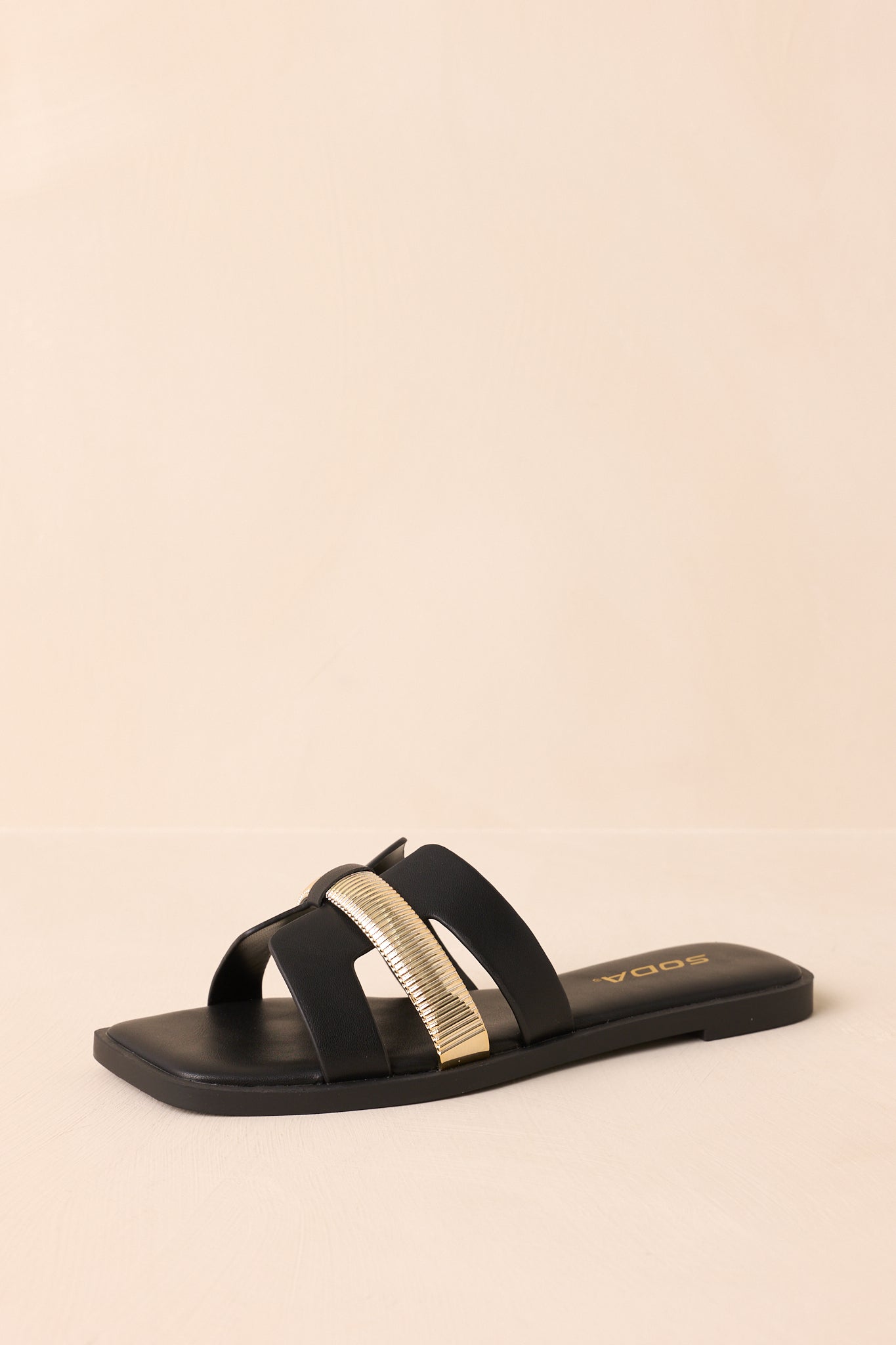 Starting The Day Black Cut-Out Flat Slide Sandals