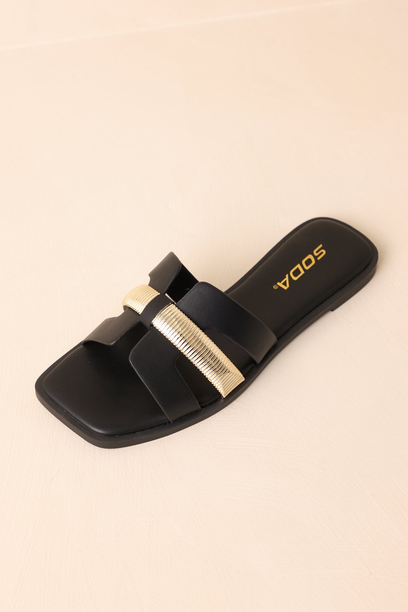 Starting The Day Black Cut-Out Flat Slide Sandals