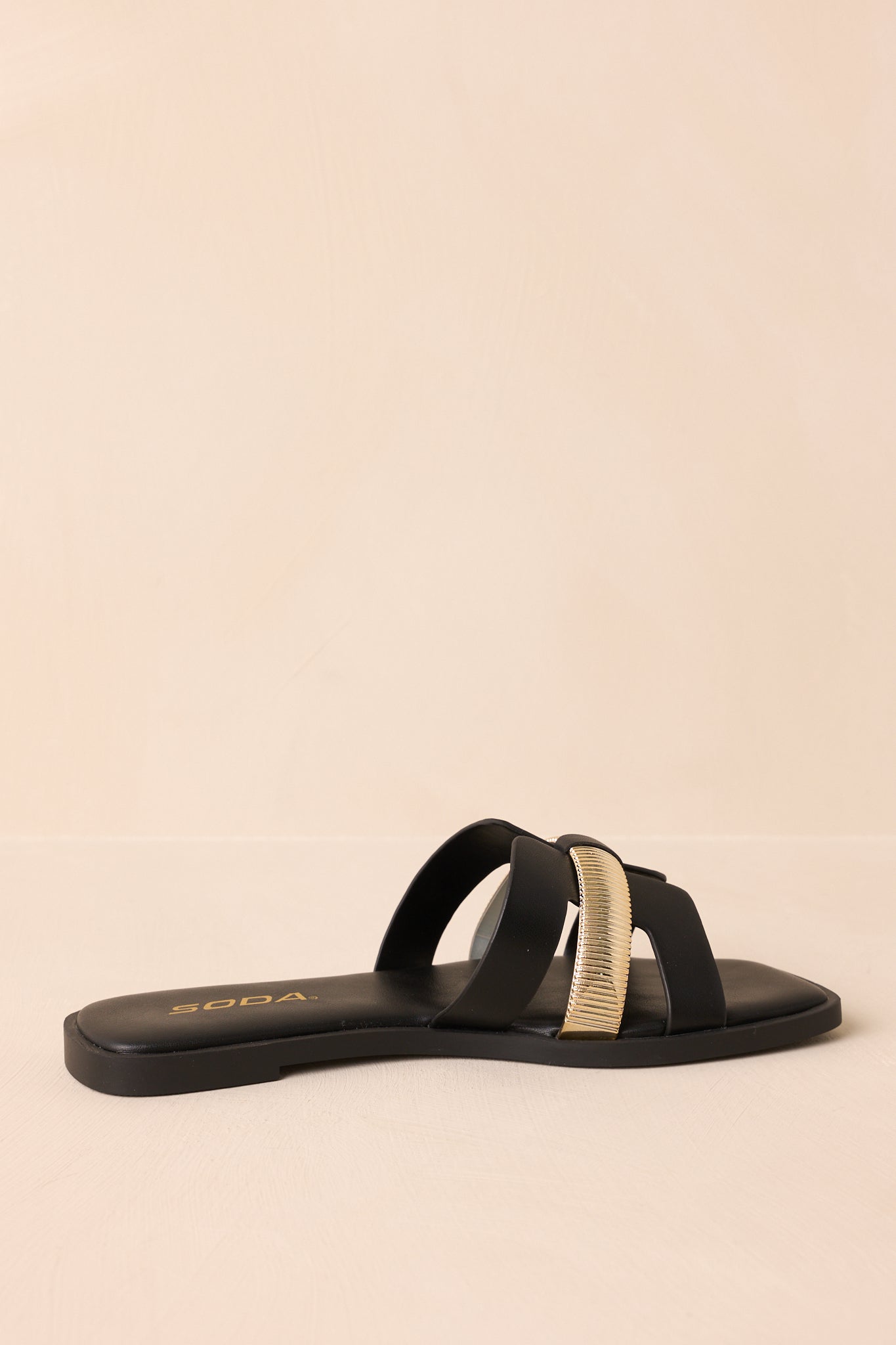Starting The Day Black Cut-Out Flat Slide Sandals