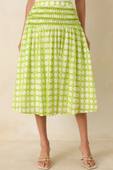 Bright Intentions Chartreuse Printed Cotton Midi Skirt