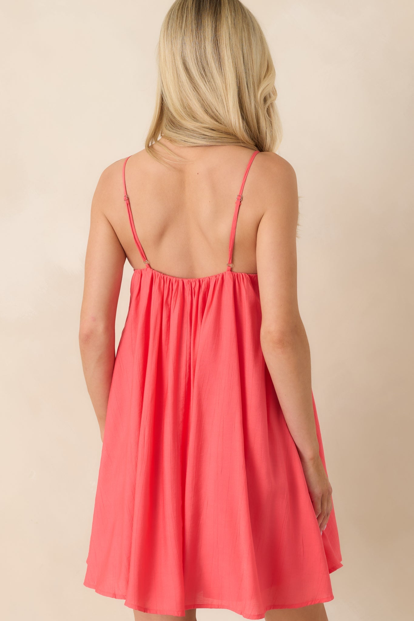 Talk Flirty to Me Coral Pink Woven Mini Dress