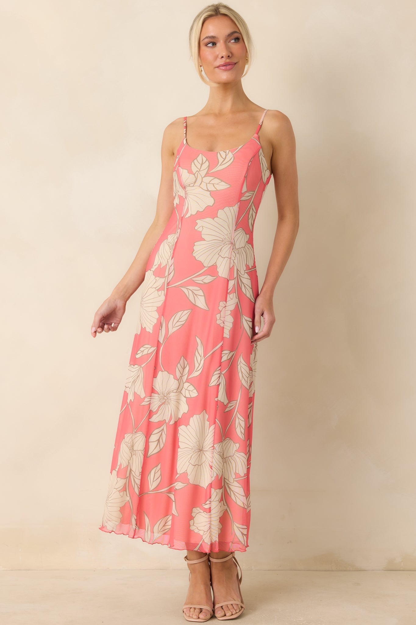 Z Supply Pink Coral Charisma Bloom Mesh Midi Dress