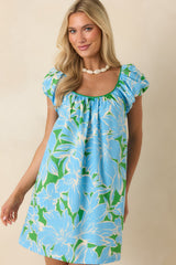 Look Who's Here Blue Floral Cotton Mini Dress