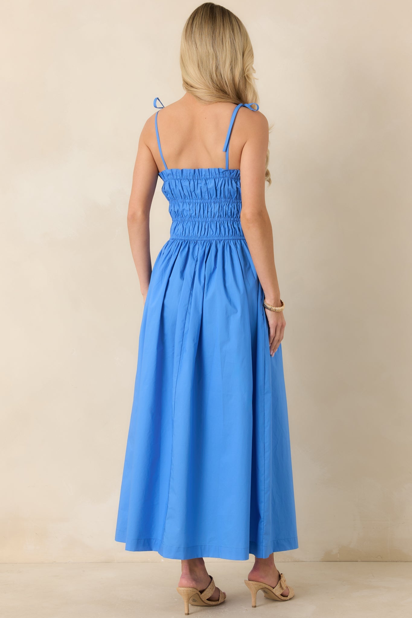 MINKPINK Liana Blue Cotton Tie Detail Midi Dress