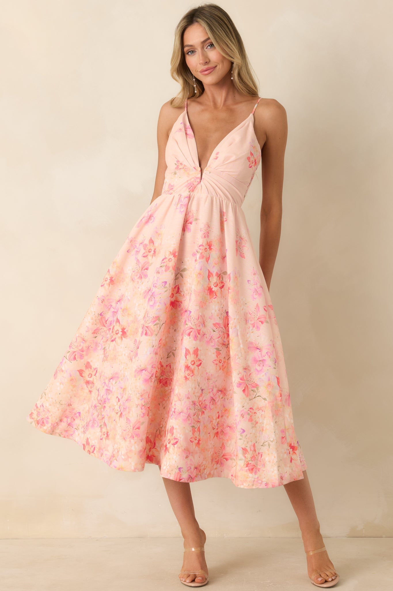ASTR The Label Janna Pink Floral Midi Dress