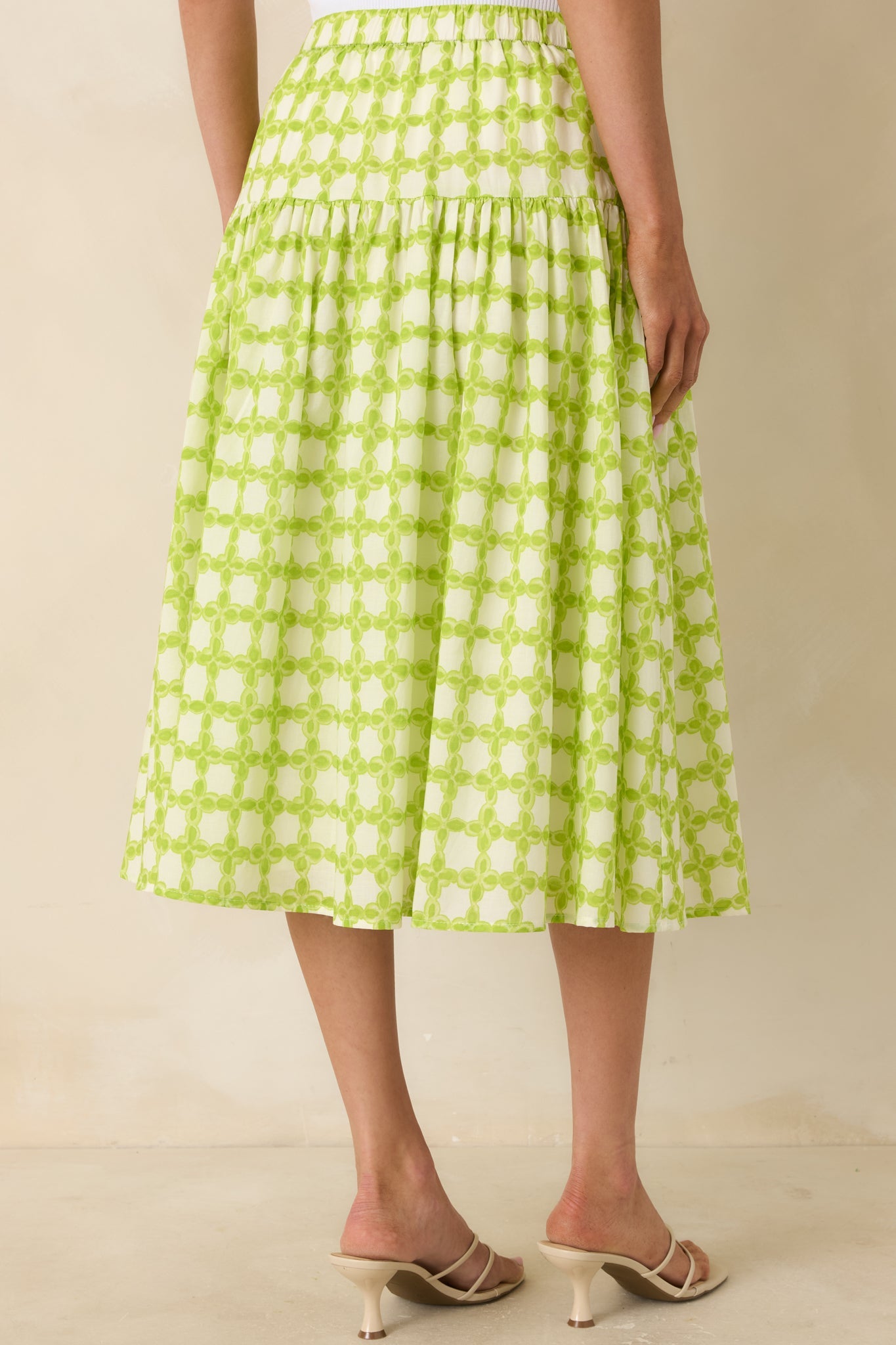 Bright Intentions Chartreuse Printed Cotton Midi Skirt