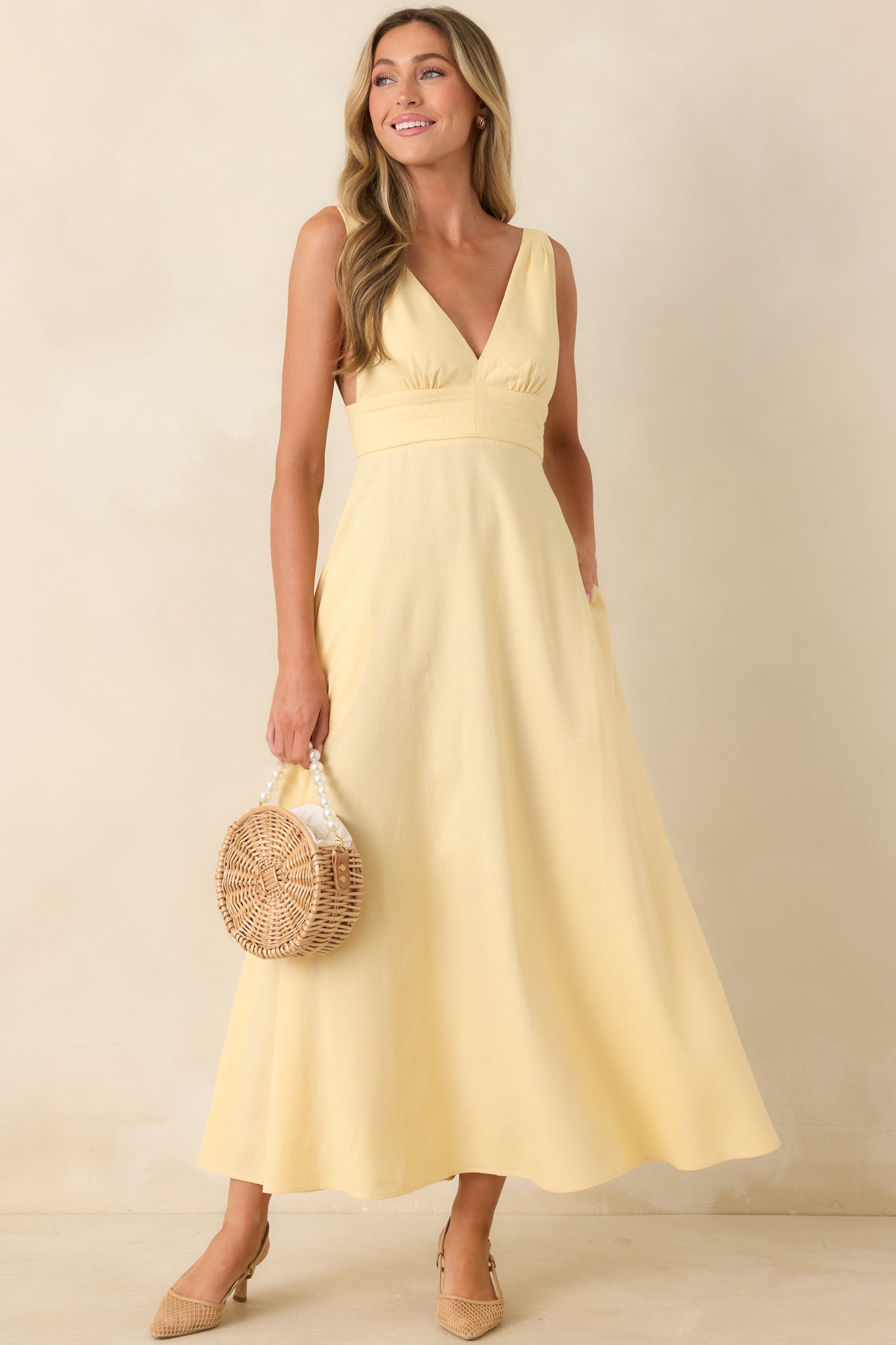 MINKPINK Kaia Butter Yellow Linen Blend Maxi Dress