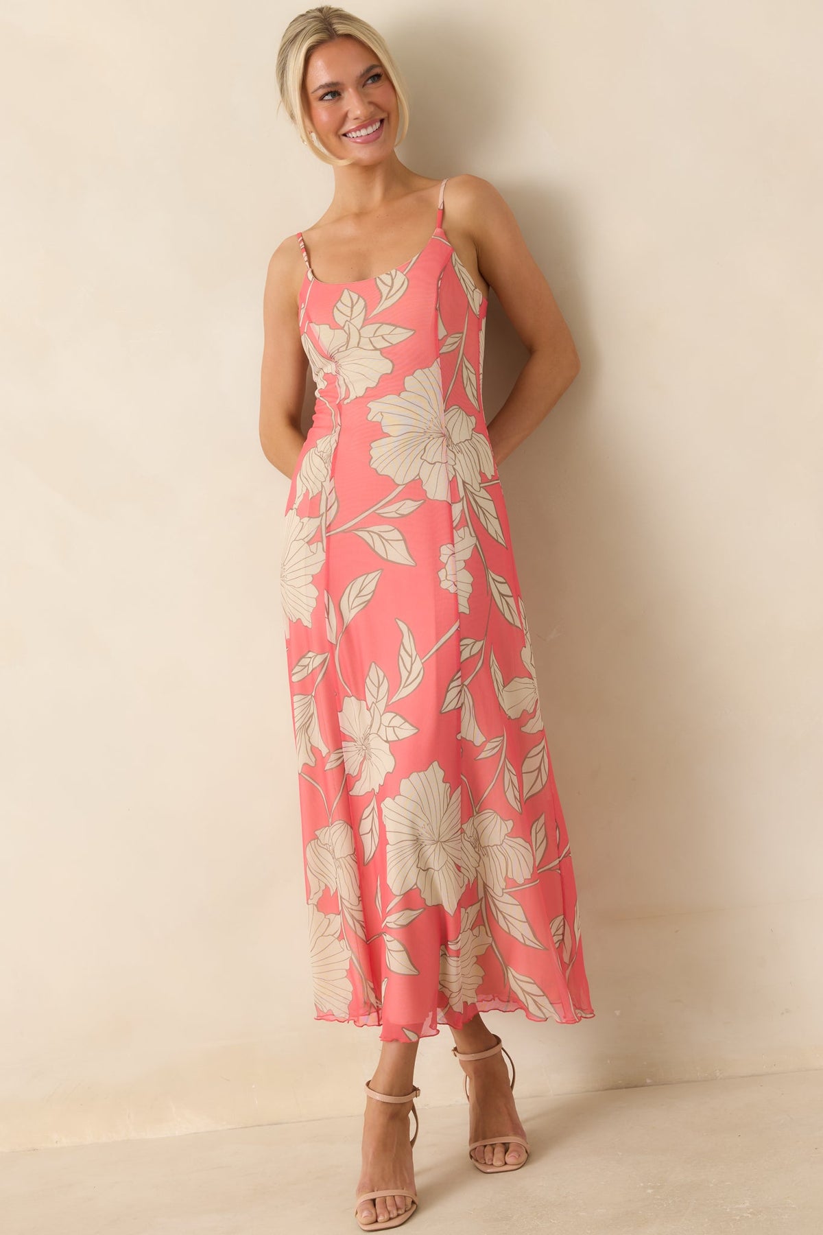 Z Supply Pink Coral Charisma Bloom Mesh Midi Dress