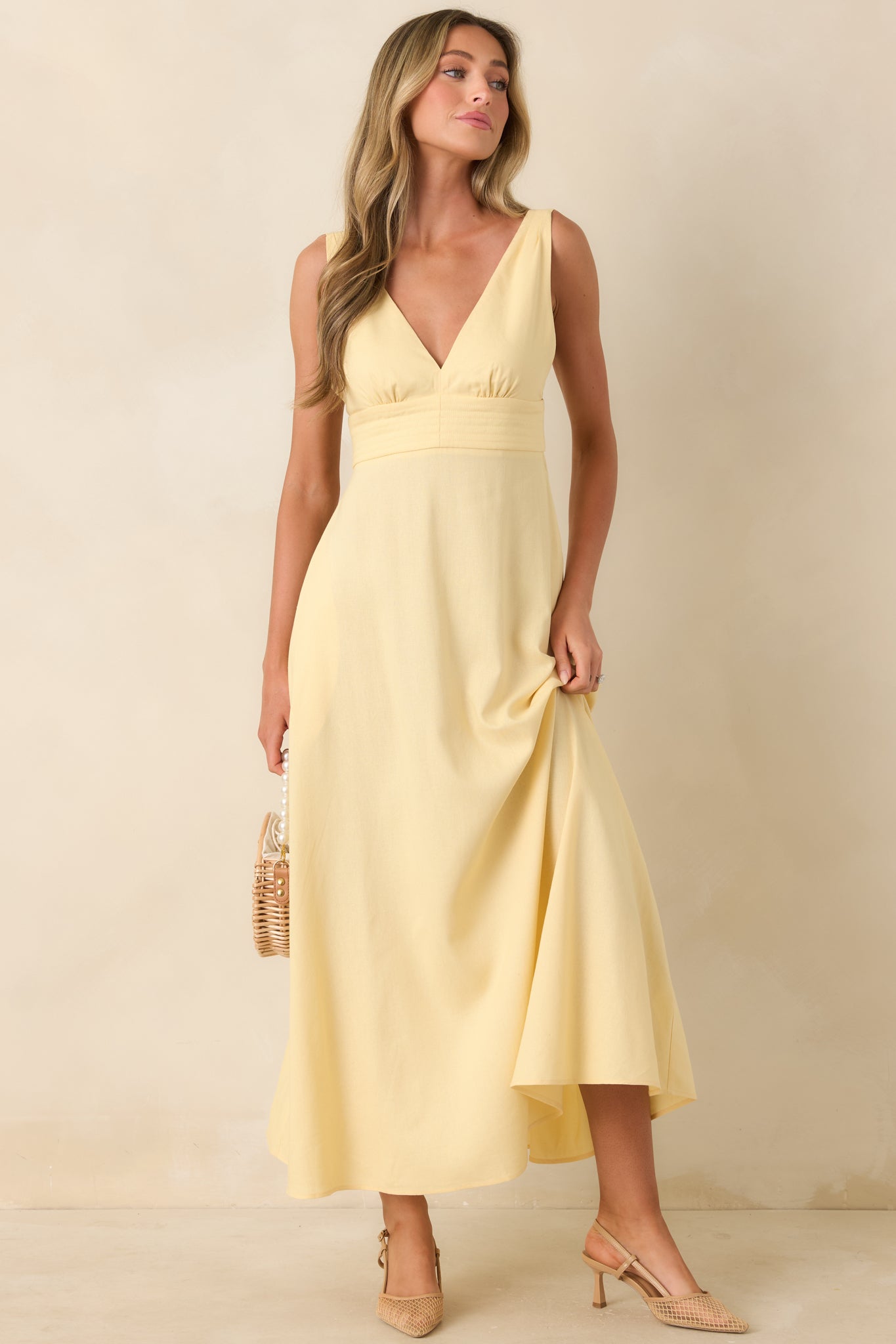 MINKPINK Kaia Butter Yellow Linen Blend Maxi Dress