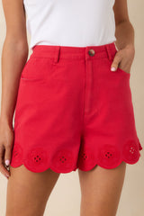 Just Darling Red Cotton Scalloped Hem Shorts