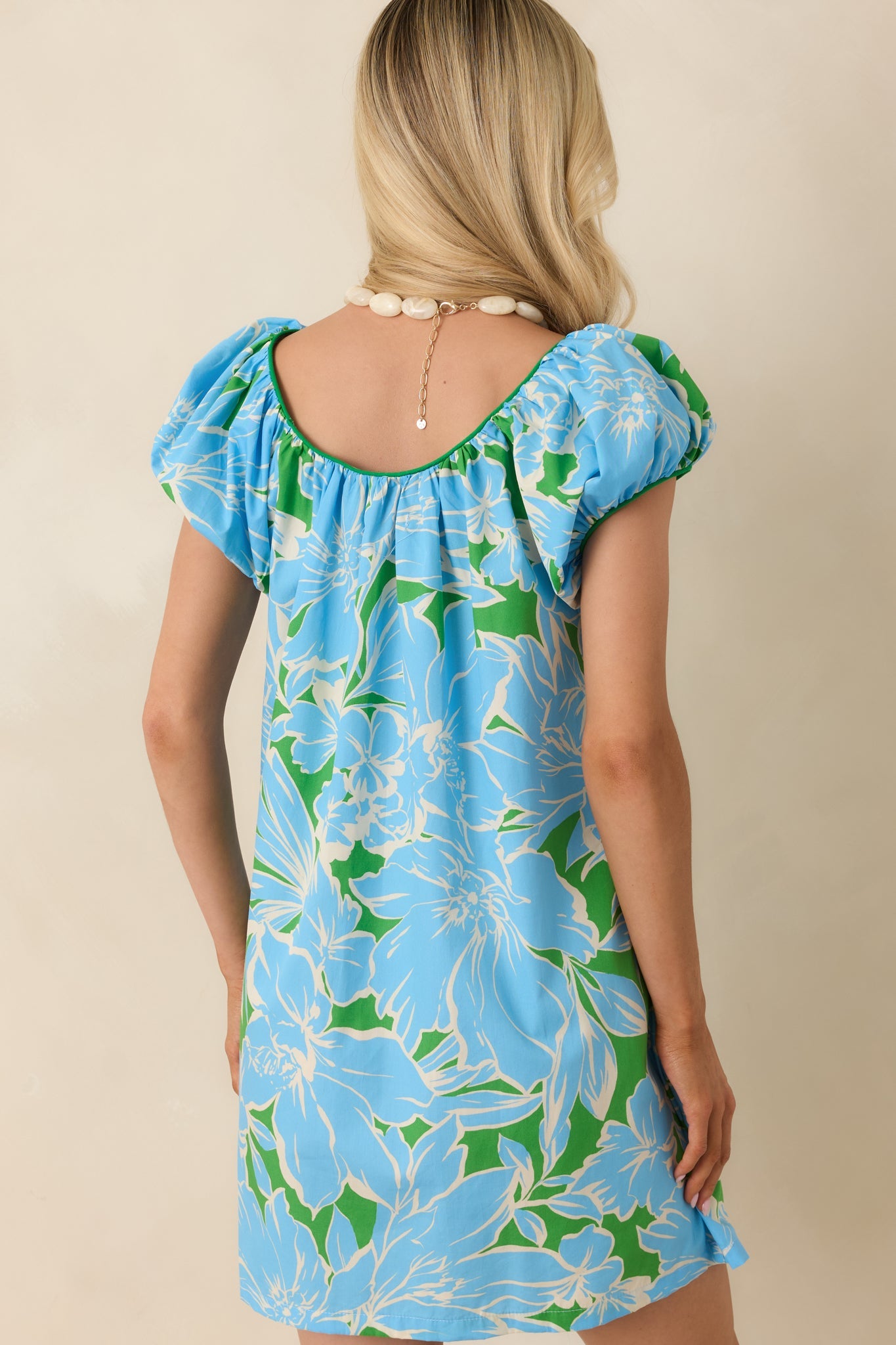 Look Who's Here Blue Floral Cotton Mini Dress