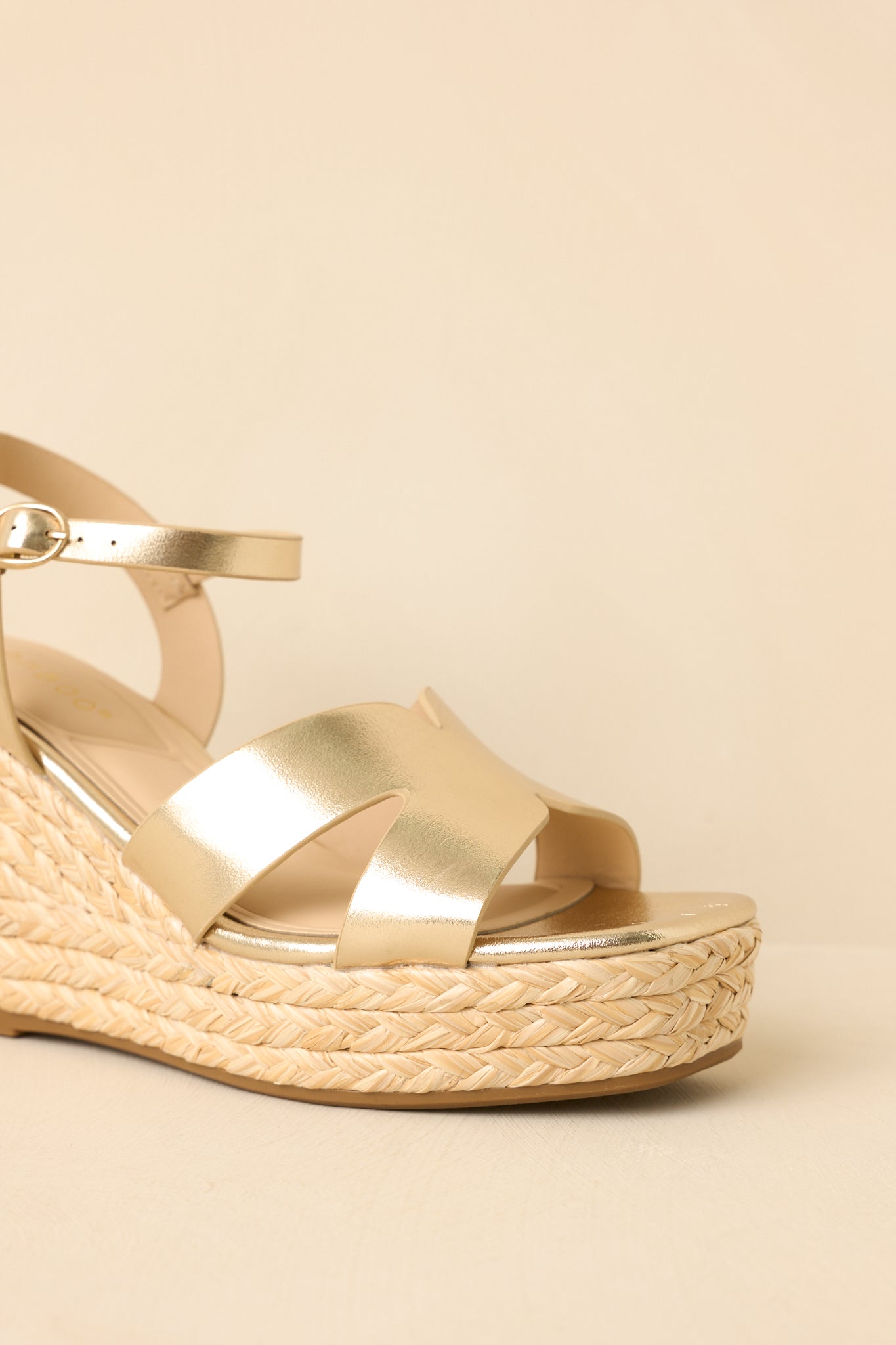 Glow With Every Step Gold Metallic Faux Leather Espadrille Wedge Sandals