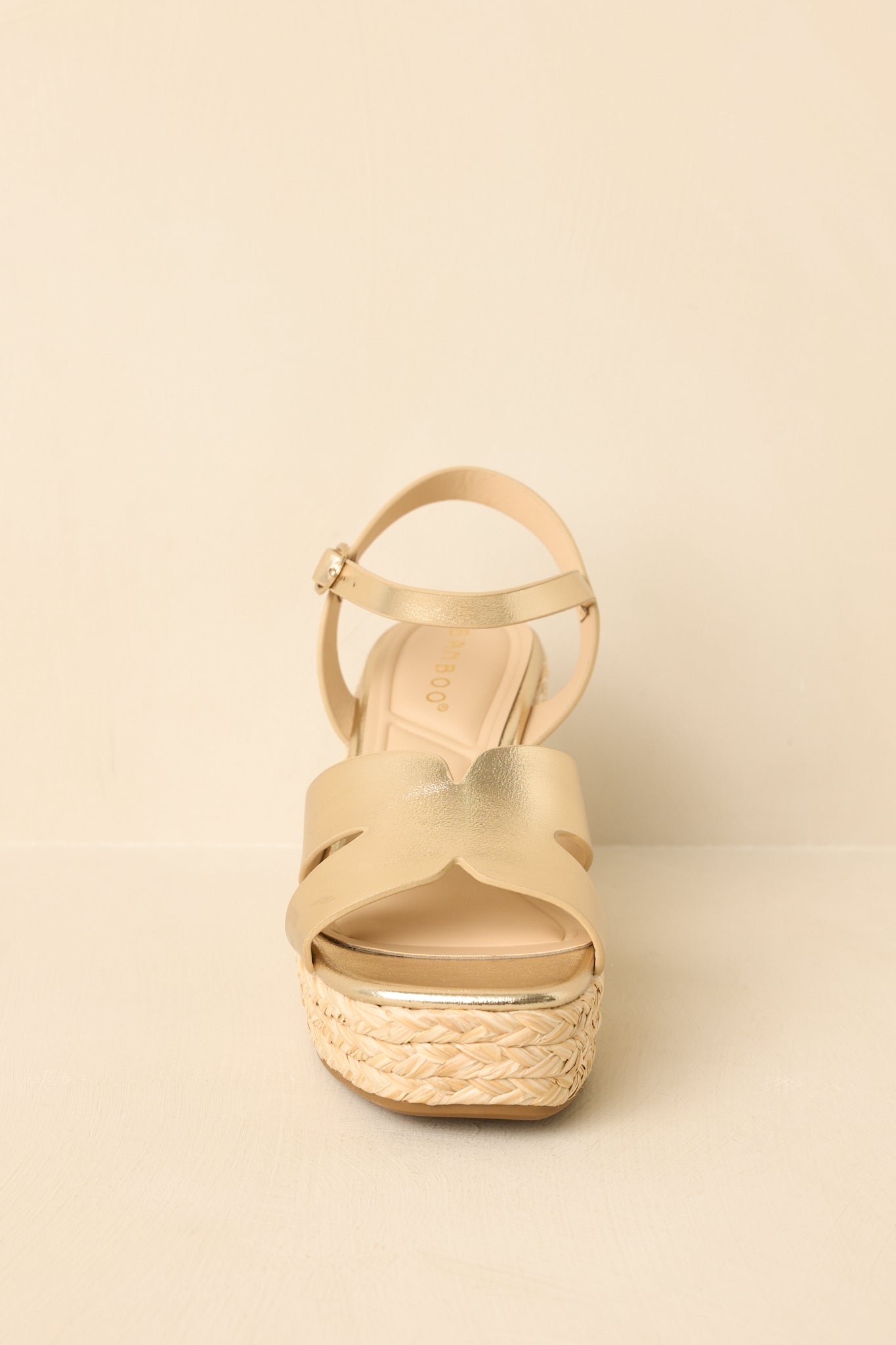 Glow With Every Step Gold Metallic Faux Leather Espadrille Wedge Sandals