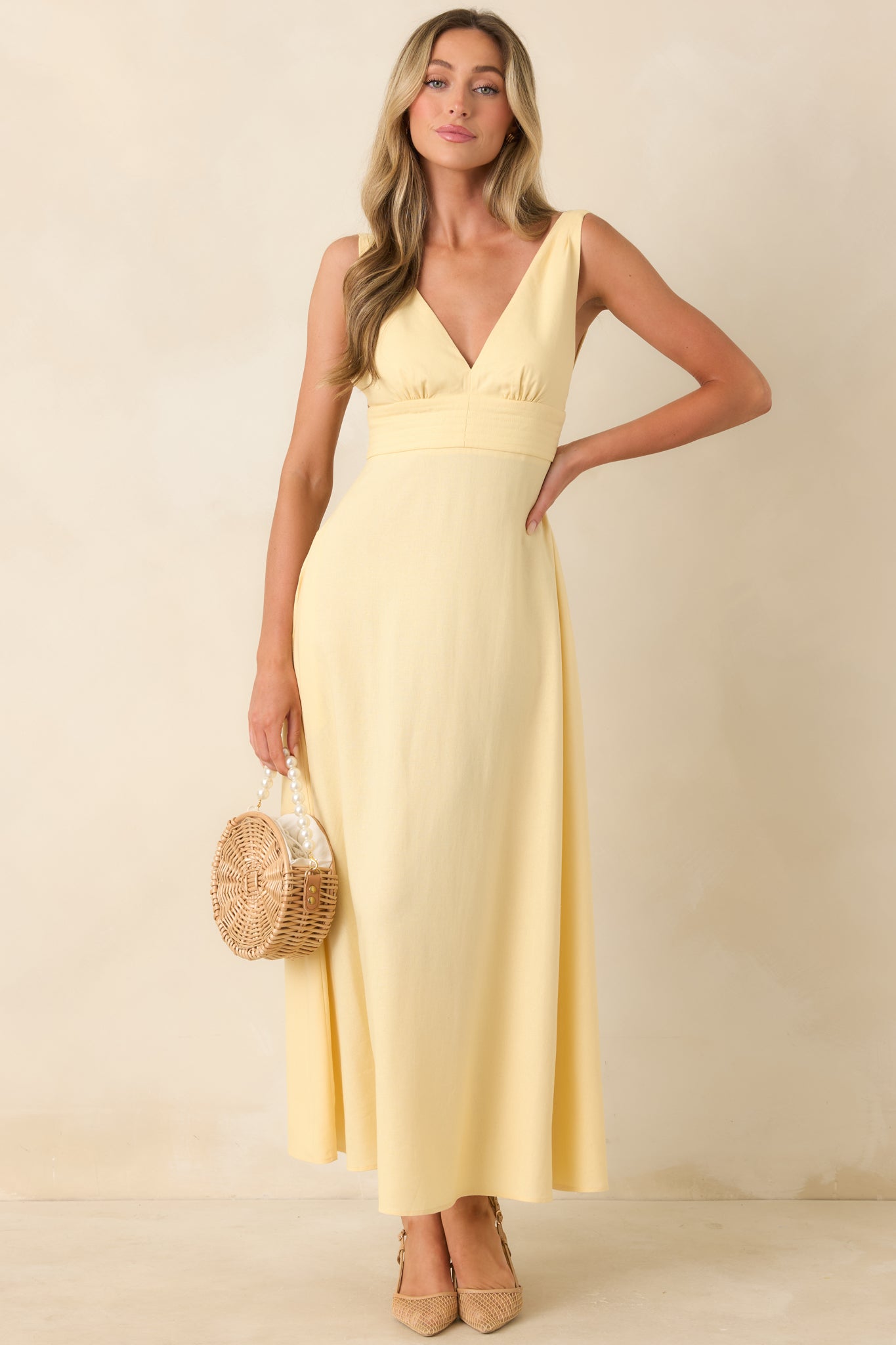 MINKPINK Kaia Butter Yellow Linen Blend Maxi Dress
