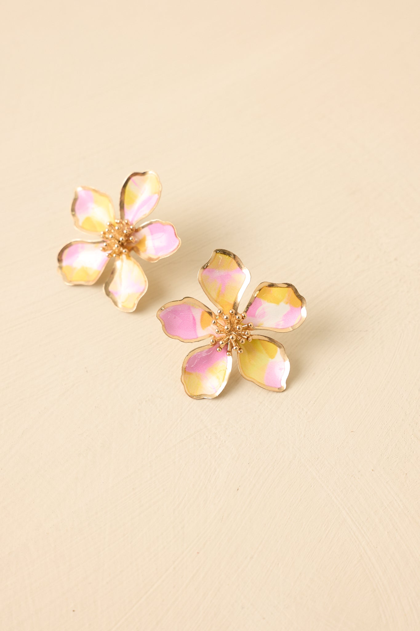 It's Giving Happy Pink & Yellow Metal Floral Oversized Stud Earrings
