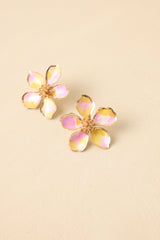 It's Giving Happy Pink & Yellow Metal Floral Oversized Stud Earrings