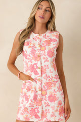 Polished in Petals Coral & Ivory Floral Cotton Button Front Mini Dress
