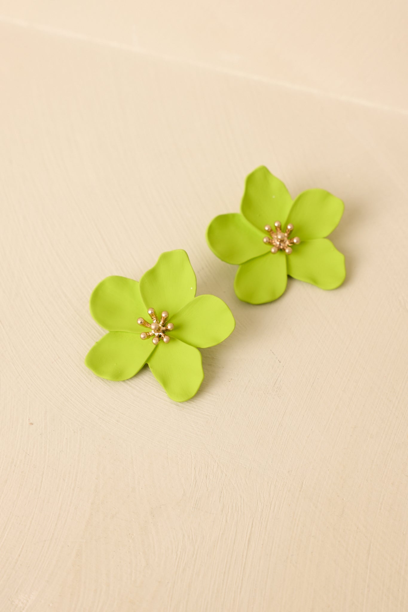 You're Fun, I Like You Bright Green Metal Floral Drop Earrings