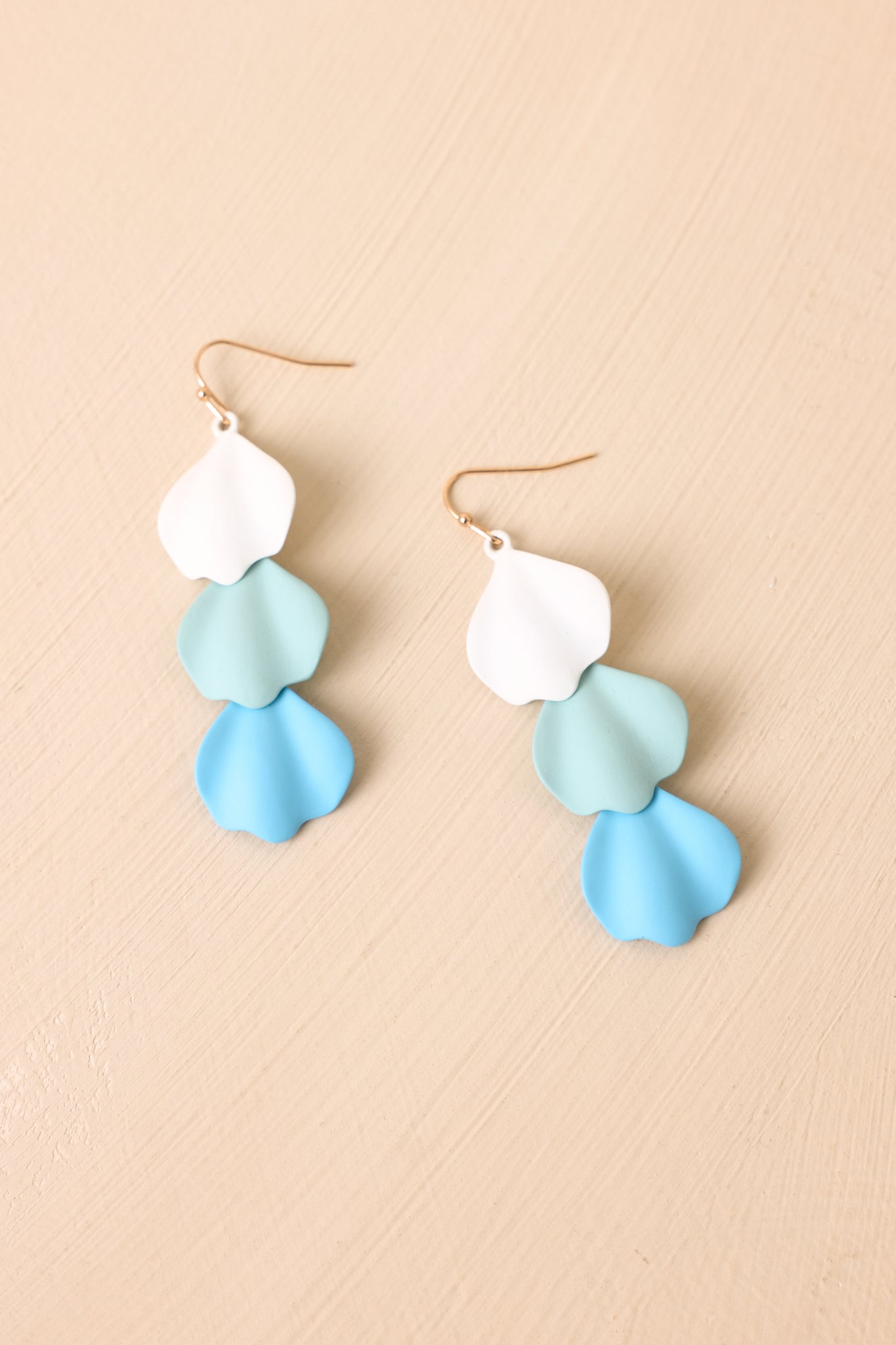 Cascading Joy Blue Sculpted Layered Petal Drop Earrings