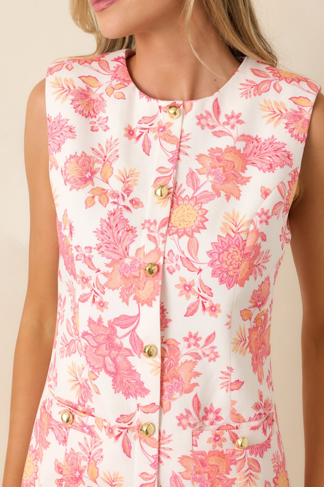 Polished in Petals Coral & Ivory Floral Cotton Button Front Mini Dress