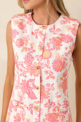 Polished in Petals Coral & Ivory Floral Cotton Button Front Mini Dress