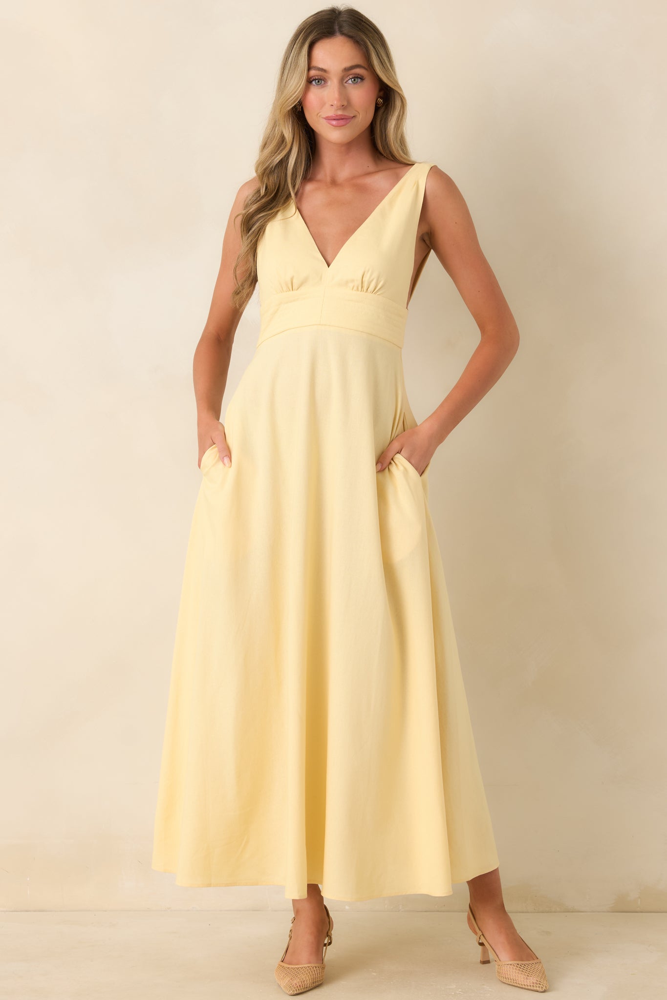 MINKPINK Kaia Butter Yellow Linen Blend Maxi Dress