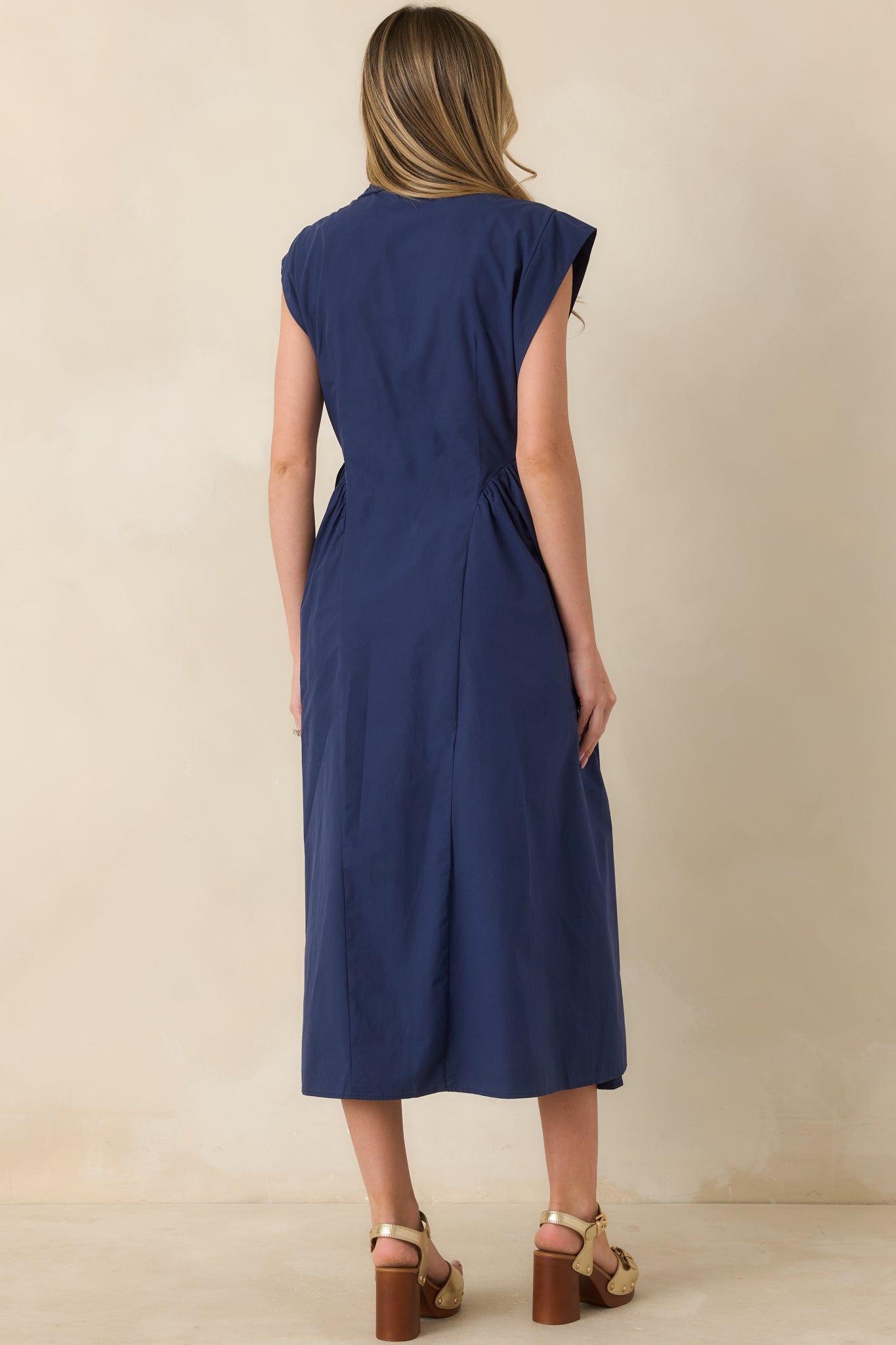 The Good Life Navy Cotton Button Front Midi Dress