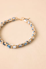 Heiress Luxe Blue Multi Scarf-Woven Gold Chain Necklace