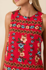 Living for the Moment Red Multi Linen Blend Floral Mini Dress