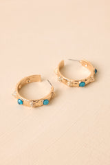 Kind Of A Moment Gold & Teal Textured Hoop Earrings