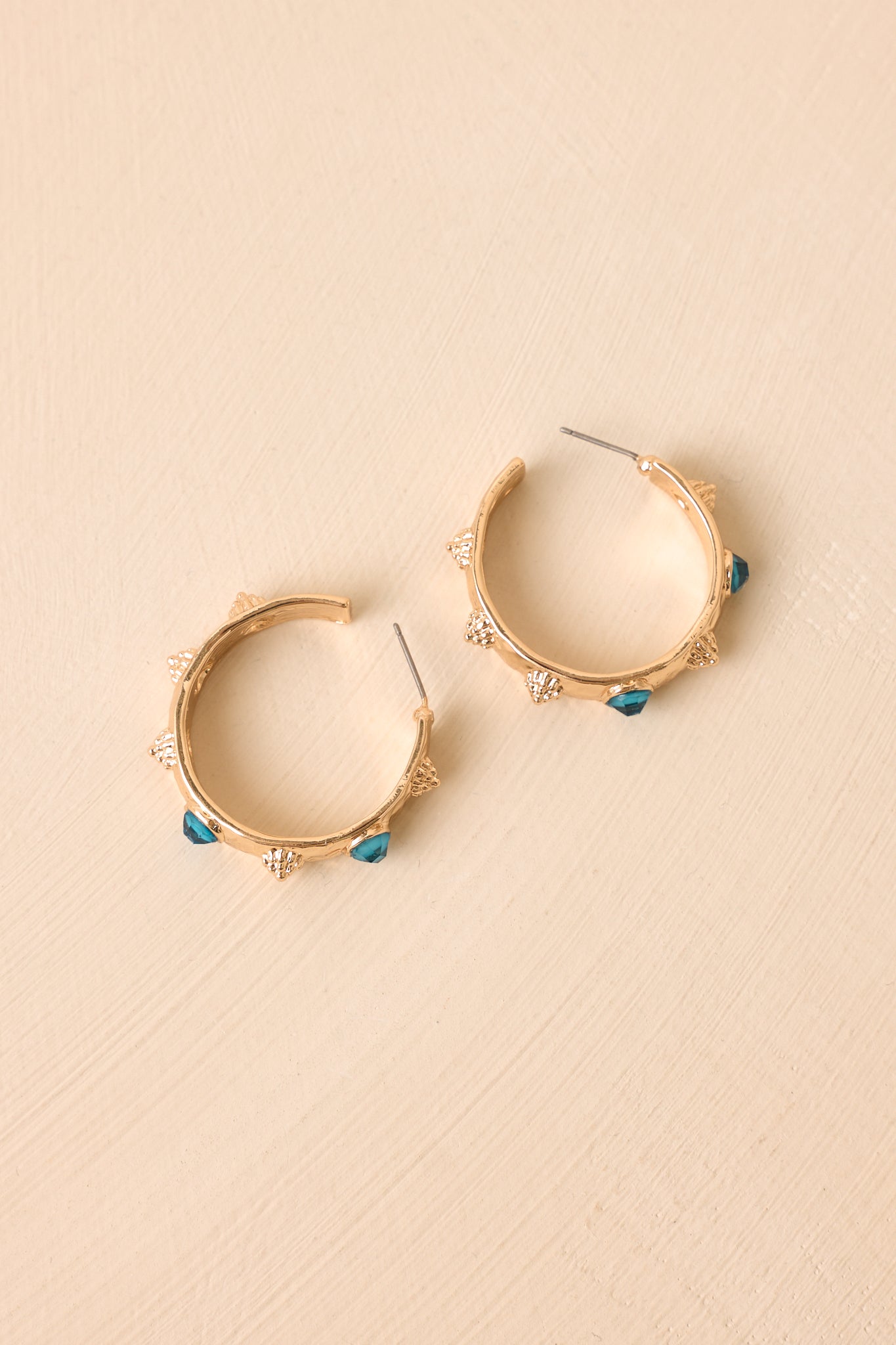 Kind Of A Moment Gold & Teal Textured Hoop Earrings