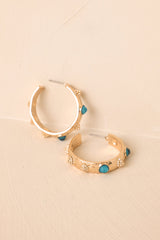 Kind Of A Moment Gold & Teal Textured Hoop Earrings