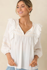 Where We Begin White Ruffle & Lace Trim Blouse
