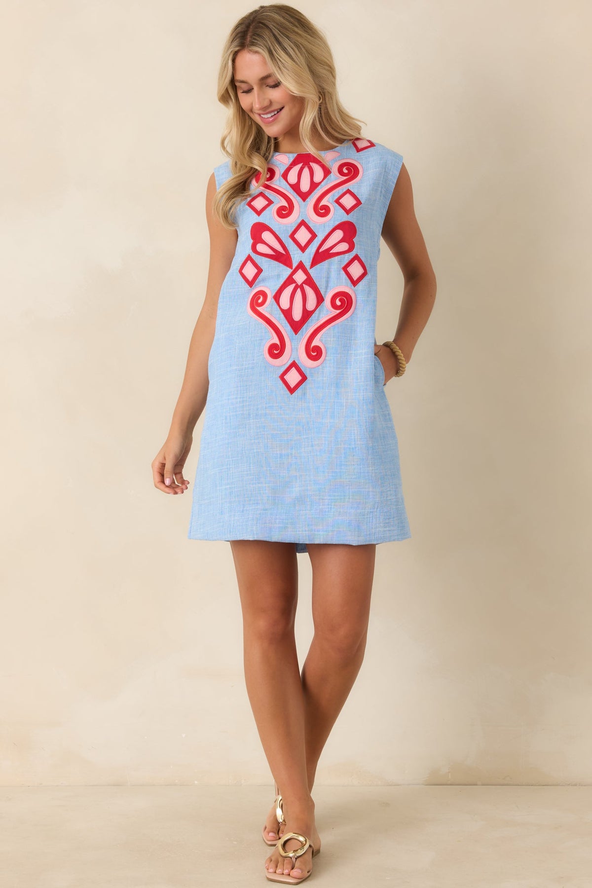 Art of Adventure Blue Heather Appliqué Mini Shift Dress