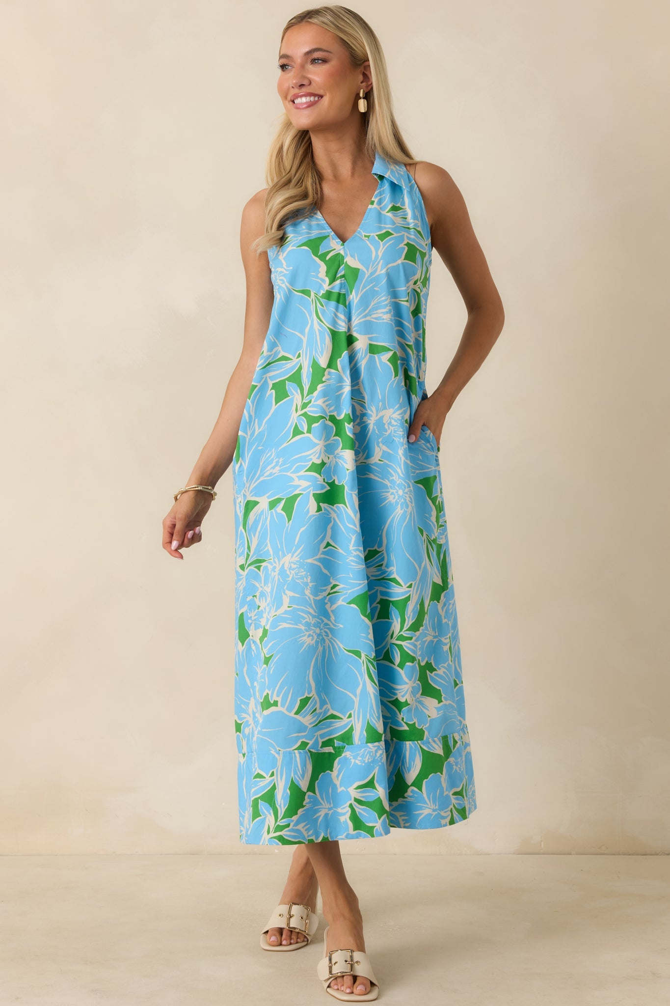 Growing on Me Light Blue Floral Cotton Midi Dress
