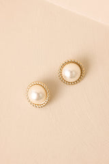 Timeless Sophistication Gold Pearl Round Stud Earrings