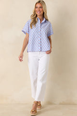 Prosperina Meg Blue Gingham Embroidered Top