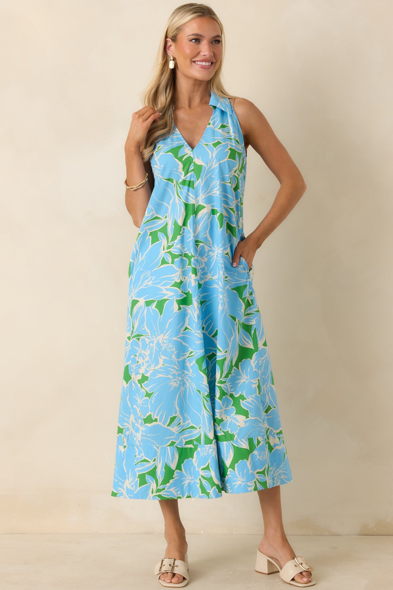 Growing on Me Light Blue Floral Cotton Midi Dress