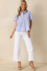 Prosperina Meg Blue Gingham Embroidered Top