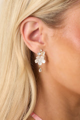 Dew Kissed Crystal Pearlescent Floral Drop Earrings