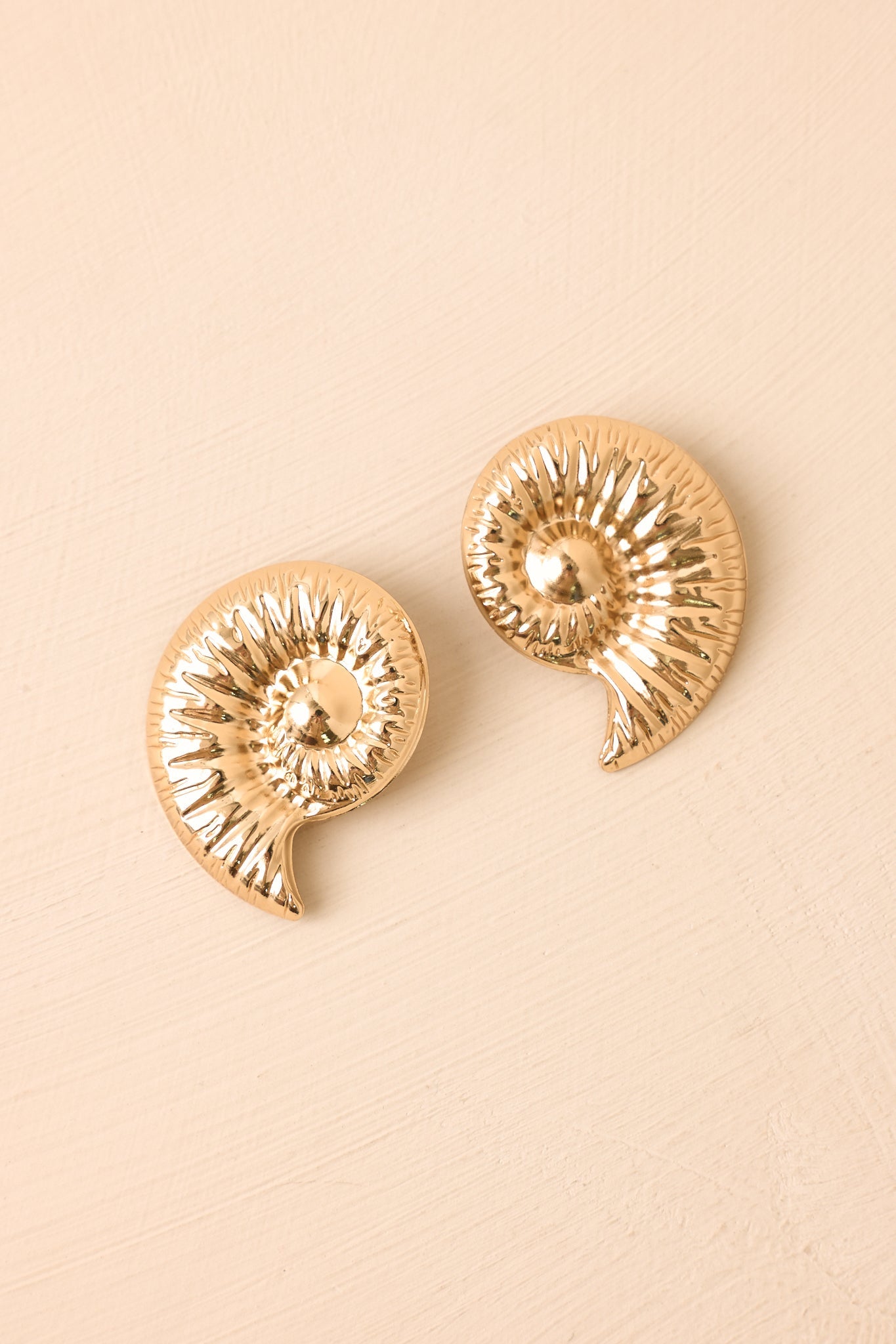 Sea Goddess Gold Spiral Shell Statement Earrings