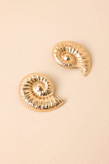 Sea Goddess Gold Spiral Shell Statement Earrings