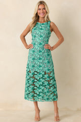 Unmistakably You Green Floral Lace Midi Dress