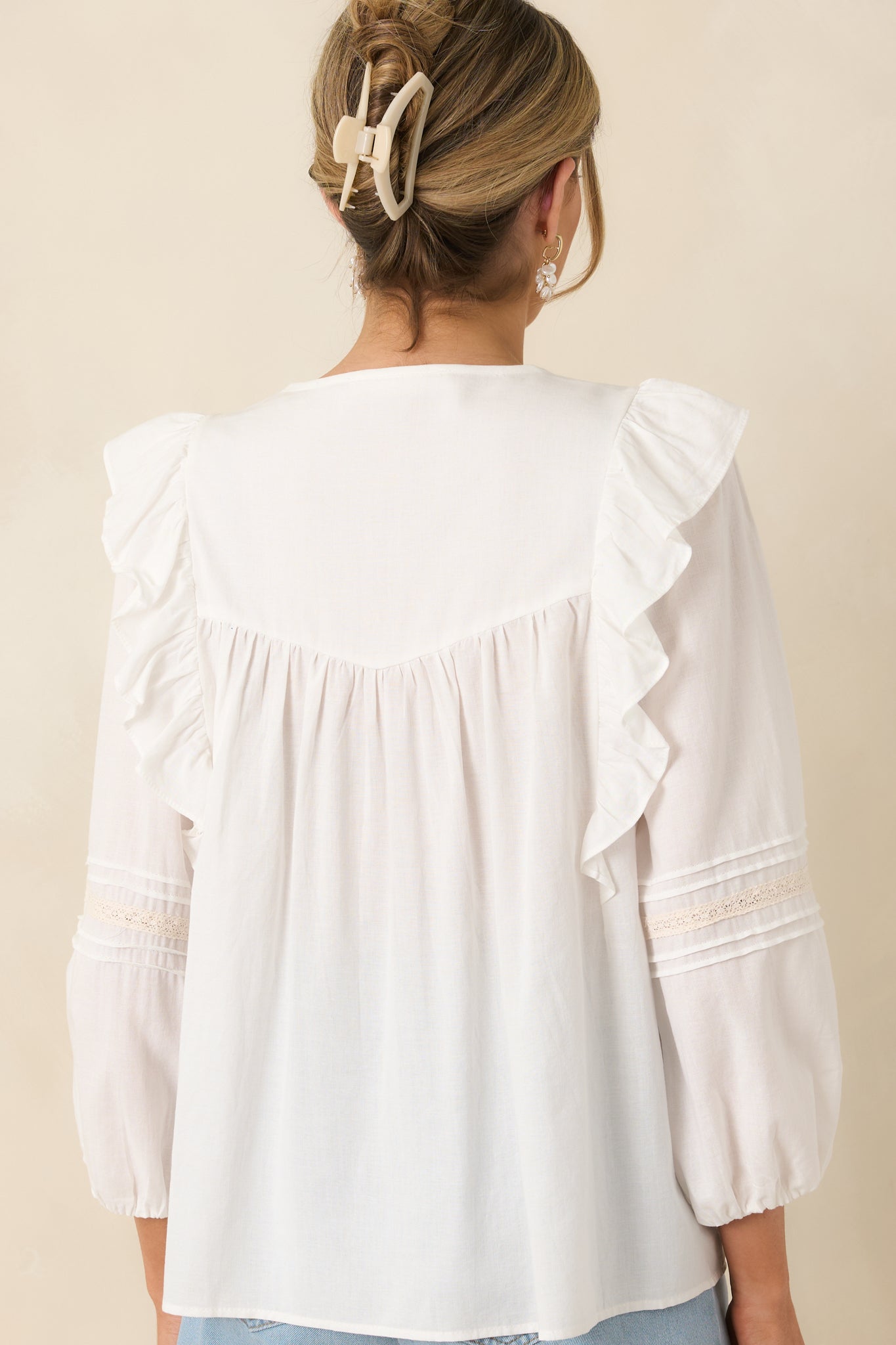 Where We Begin White Ruffle & Lace Trim Blouse