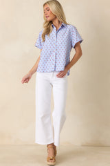 Prosperina Meg Blue Gingham Embroidered Top
