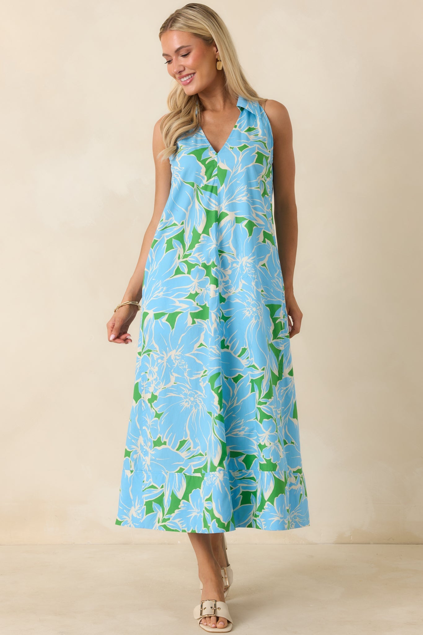 Growing on Me Light Blue Floral Cotton Midi Dress