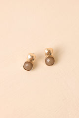 Take It From Me Gold Textured Taupe Stone Earrings