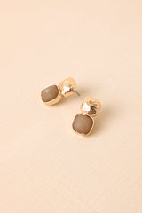 Take It From Me Gold Textured Taupe Stone Earrings