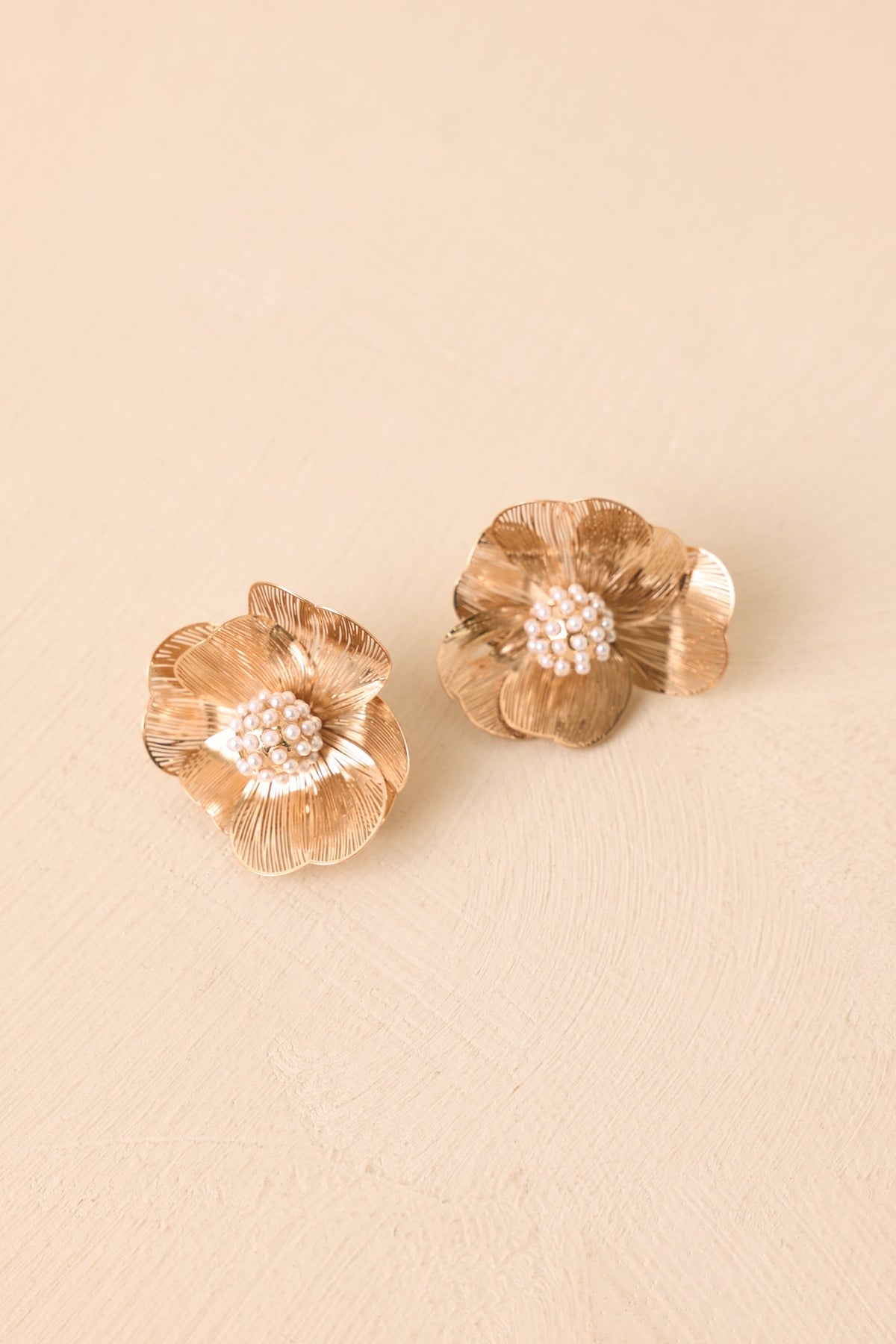 Tell Me Again Gold & Pearl Floral Statement Earrings